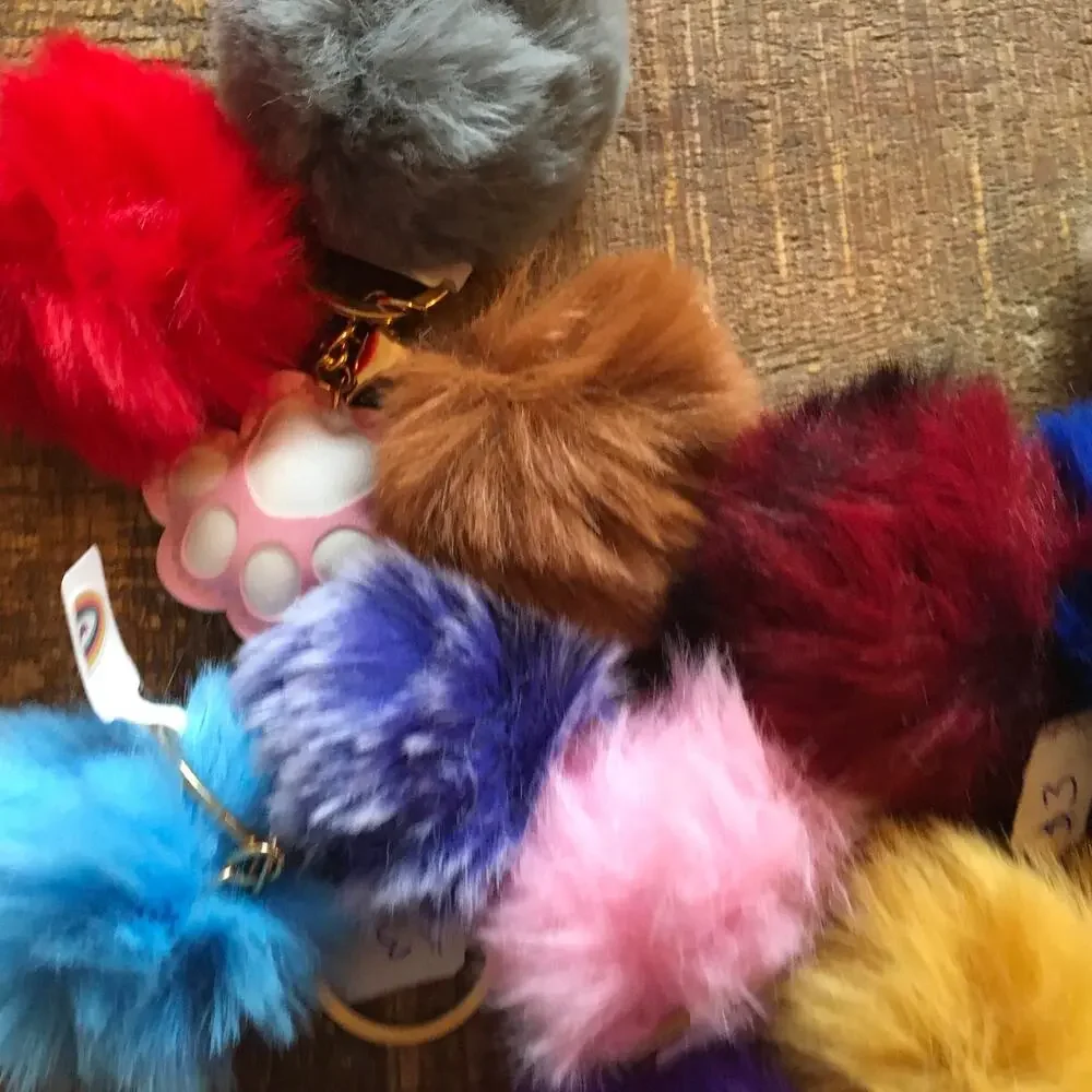 Faux Fur Pom Pom Keychain Bag Charms Assorted Wholesale LOT OF 30 Purse Charm